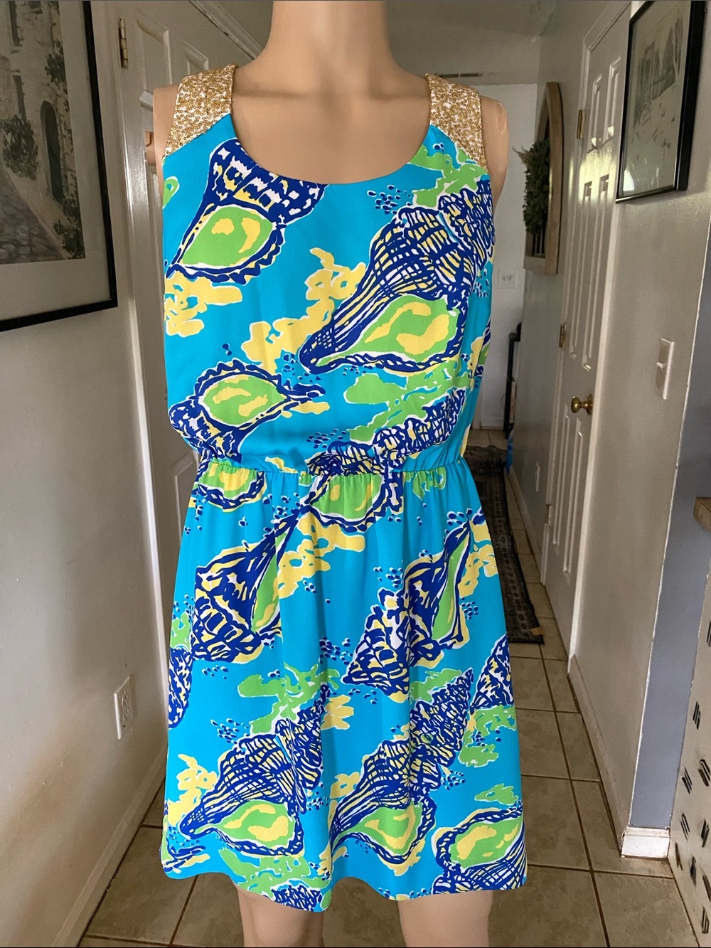 Lilly Pulitzer Turquoise Multicolor Sequin-Shoulder Sleeveless Dress